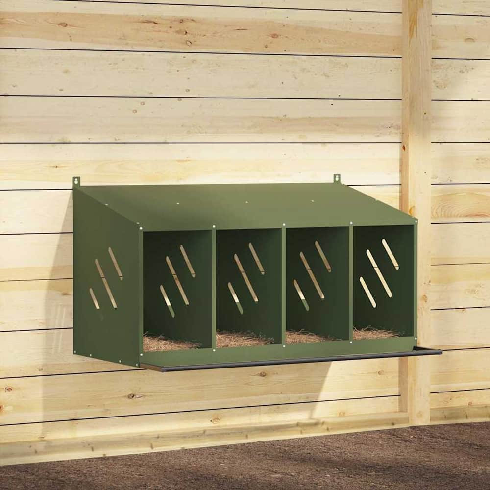 Chicken Nesting Box with 4 Compartments Metal Olive Green 106.5 cm 59.5 cm 64 cm