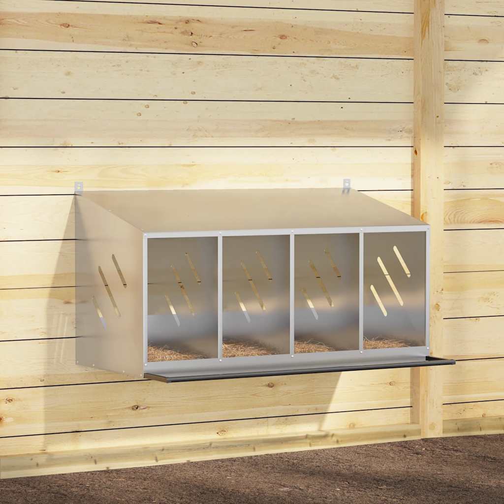 vidaXL Chicken Nesting Box with 4 Compartments Metal Galvanized Silver