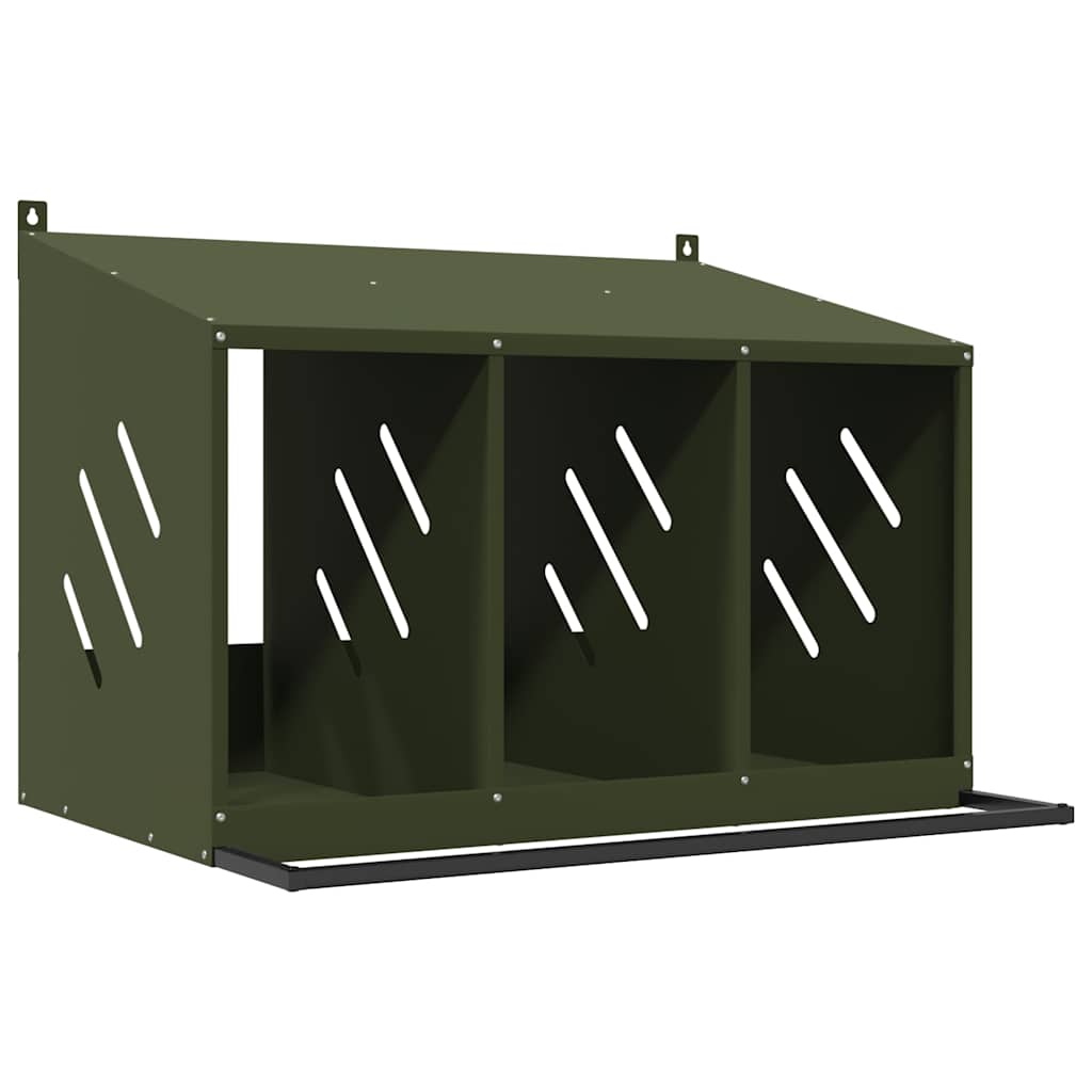 Chicken Nesting Box with 4 Compartments Metal Olive Green 80 cm 59.5 cm 64 cm