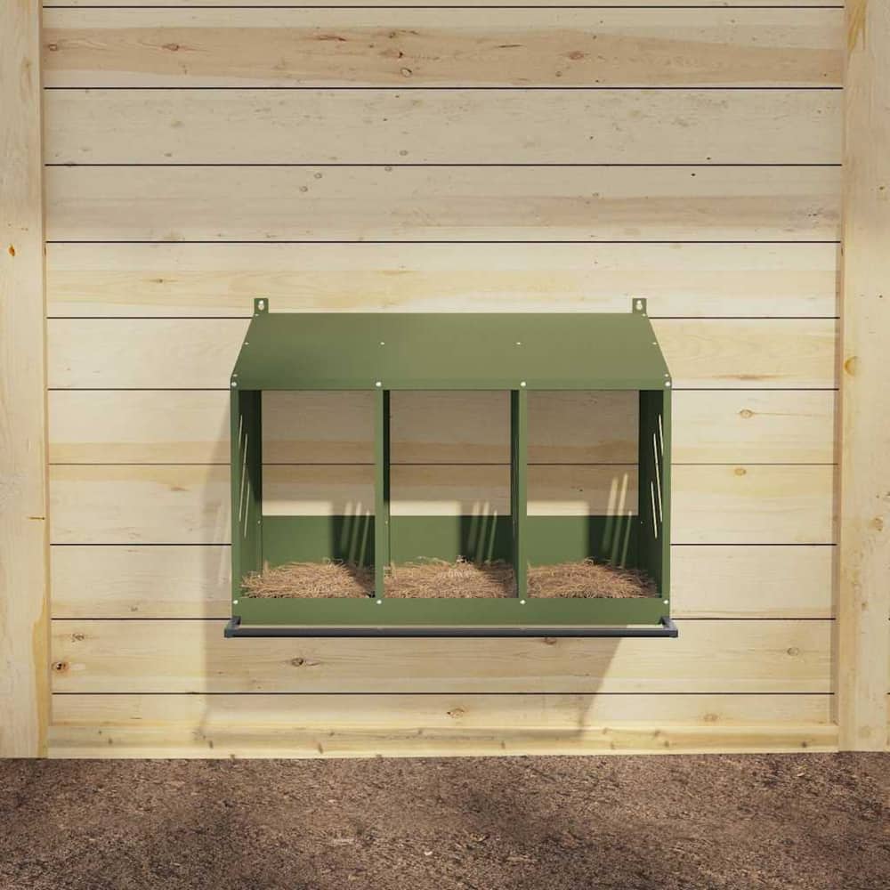 Chicken Nesting Box with 4 Compartments Metal Olive Green 80 cm 59.5 cm 64 cm