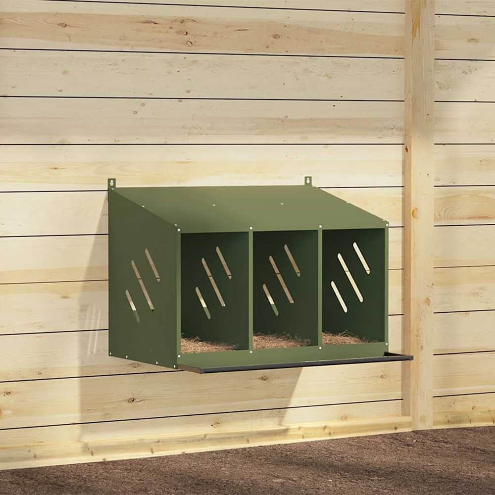 Chicken Nesting Box with 4 Compartments Metal Olive Green 80 cm 59.5 cm 64 cm