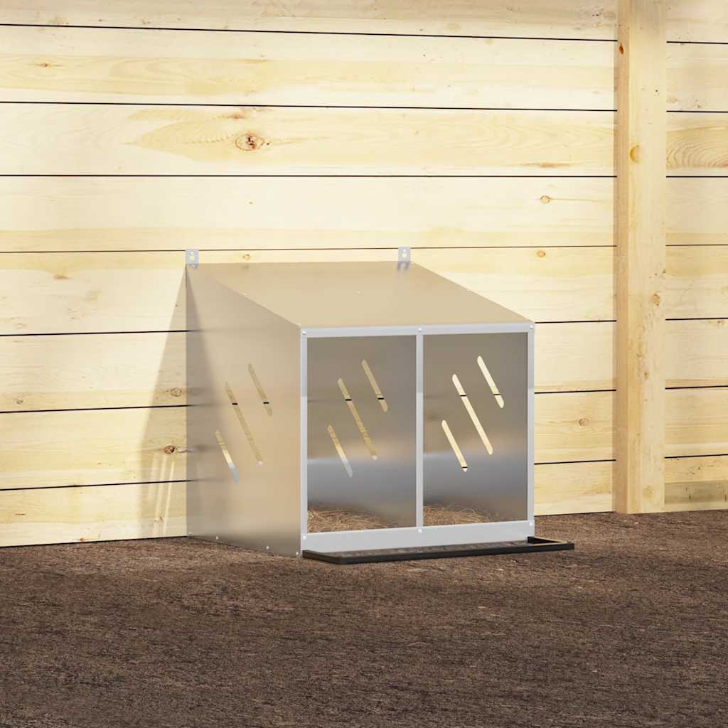 vidaXL Chicken Nesting Box with 2 Compartments Galvanized Silver Metal 4