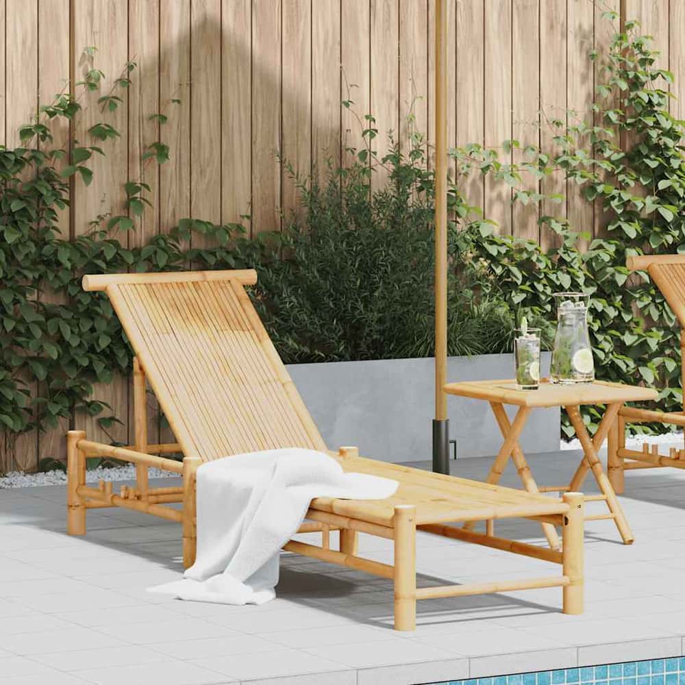 Sun Lounger with Cushions 55x199x30 cm Bamboo Brown
