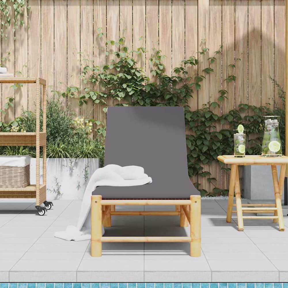 Sun Lounger with Cushions 55x199x30 cm Bamboo Dark grey