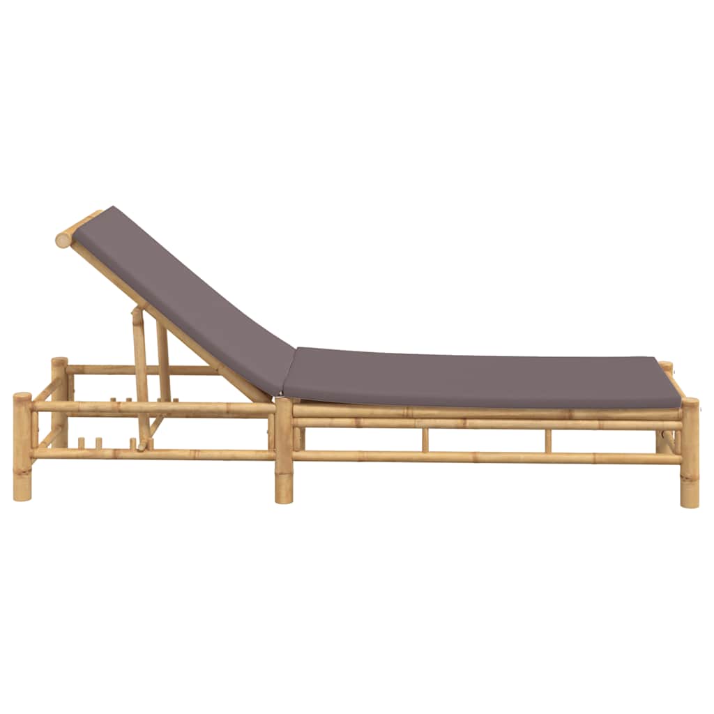 Sun Lounger with Cushions 55x199x30 cm Bamboo Dark grey
