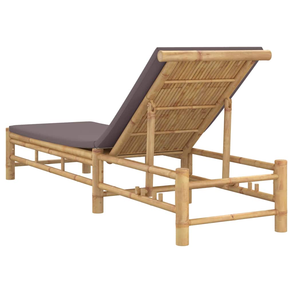 Sun Lounger with Cushions 55x199x30 cm Bamboo Dark grey
