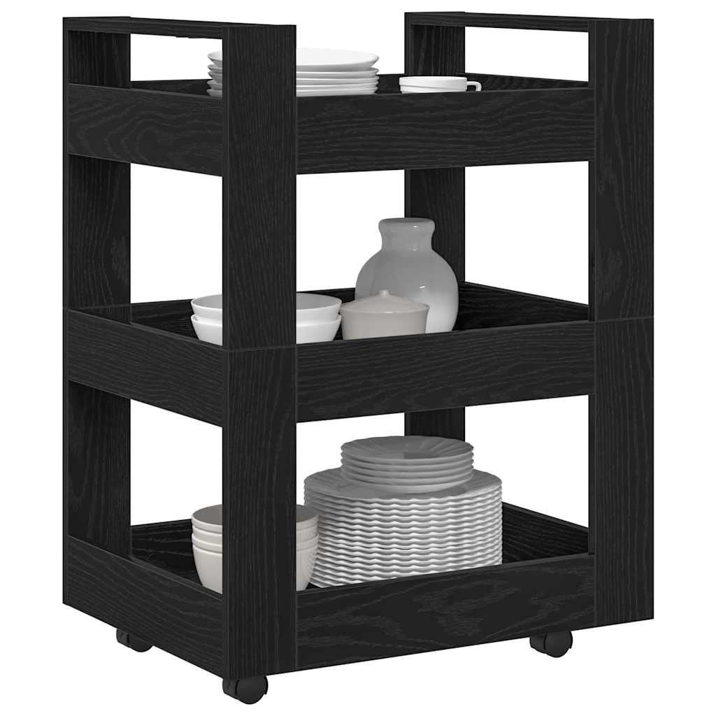 vidaXL Kitchen Trolley Black Oak 60 x 45 x 80 cm Engineered Wood 3