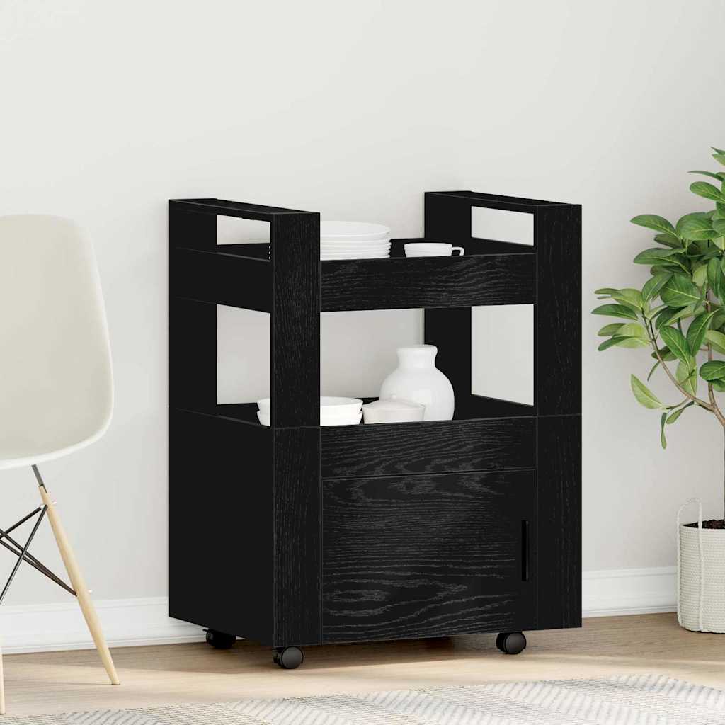 vidaXL Kitchen Trolley Black oak 60 x 45 x 80 cm Engineered Wood 1