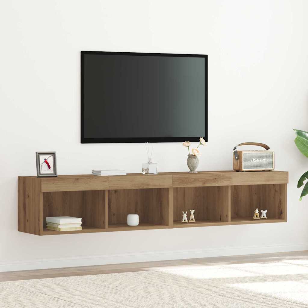 TV Cabinet Set with LED Lights 80x30x30 cm 2 pcs Artisan oak