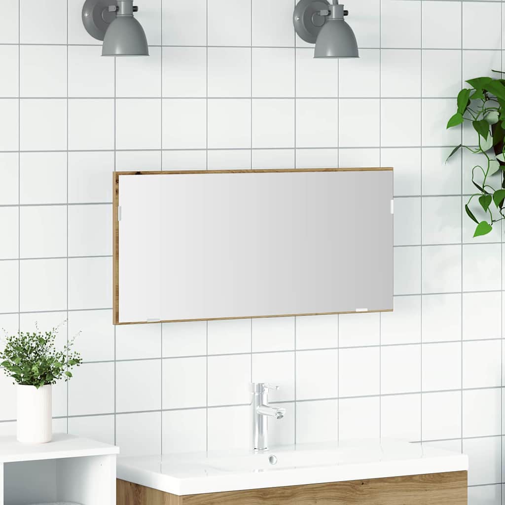 vidaXL Mirror Artisan oak 80 x 37 cm Glass and Engineered Wood 1