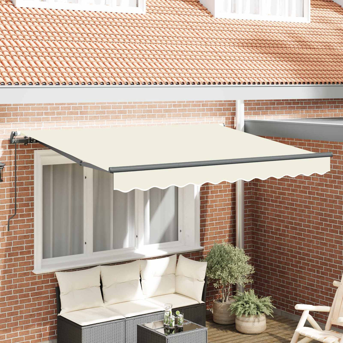 Awning 2.5 x 2 m Light Grey 100% Polyester Manual Cream (anthracite frame)