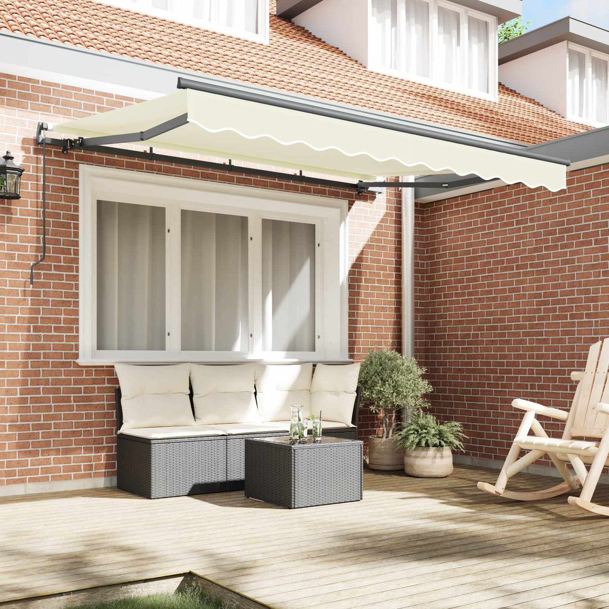 Awning 2.5 x 2 m Light Grey 100% Polyester Manual Cream (anthracite frame)