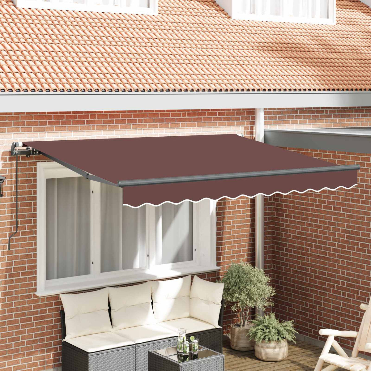 Awning 2.5 x 2 m Light Grey 100% Polyester Manual Brown (anthracite frame)