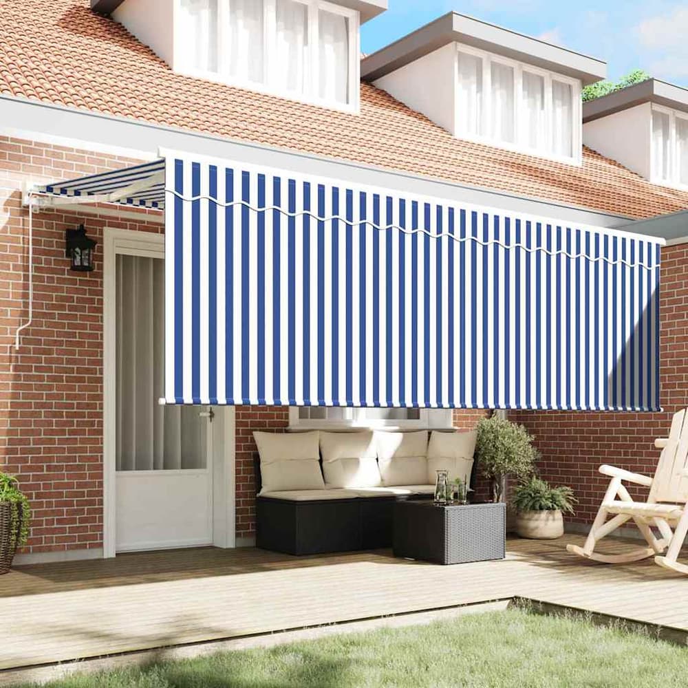 Manual Awning 100% Polyester White 3.5 m Blue and White Stripe
