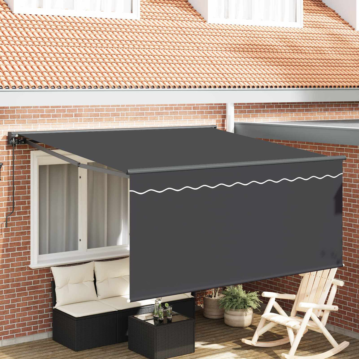 Manual Awning 100% Polyester Anthracite 3 m 2.5 m Anthracite
