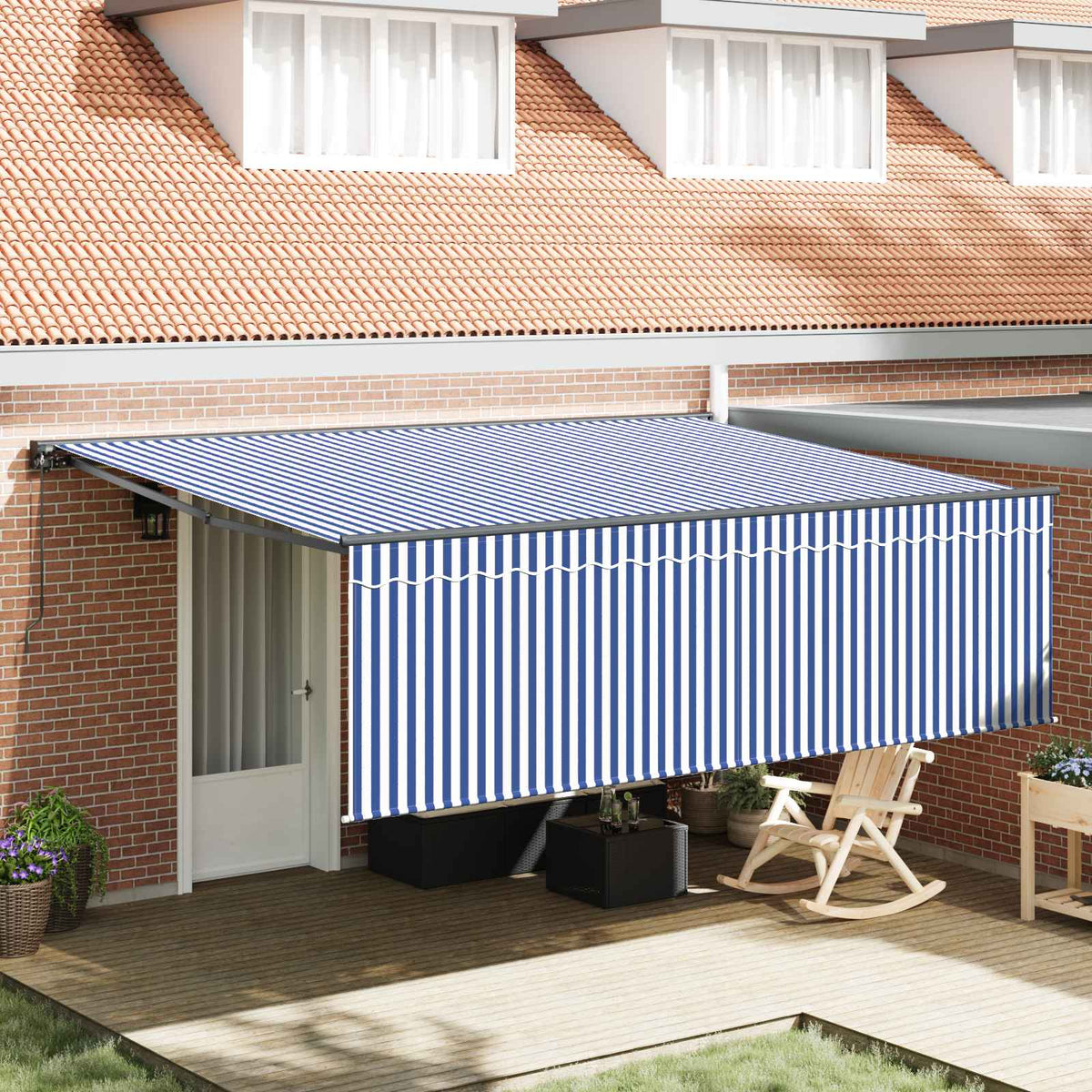 Manual Awning 100% Polyester Anthracite 4.5 m 3 m Blue and White Stripe