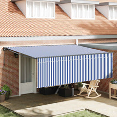 Manual Awning 100% Polyester Anthracite 4.5 m 3 m Blue and White Stripe