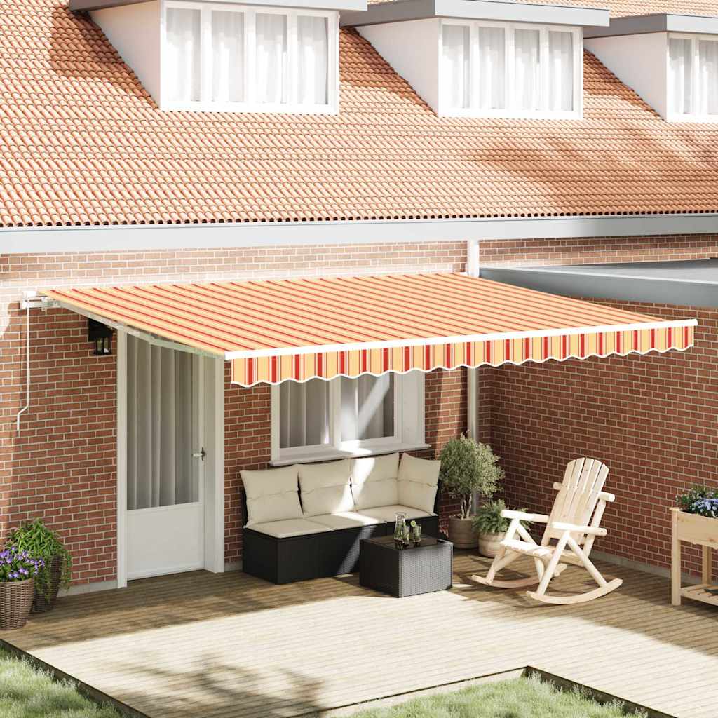 Manual Awning 4.5 x 3.5 m 100% Polyester with White Frame Drop 350 cm Width 450 cm Yellow/orange/white