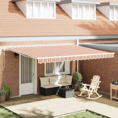 Manual Awning 4.5 x 3.5 m 100% Polyester with White Frame Drop 350 cm Width 450 cm Orange/grey/blue/white