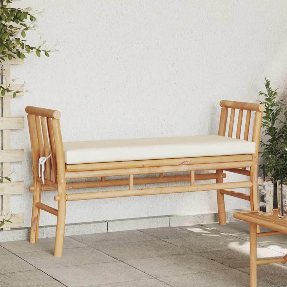 Garden Bench 2 -Seater 110 x 38 x 65cm Bamboo Brown Rectangular Cream white