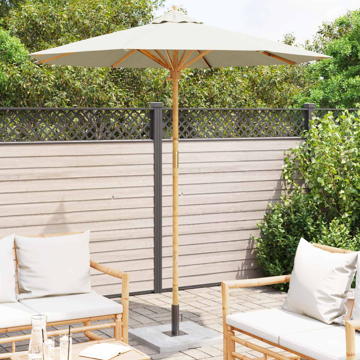 Garden Parasol Round Ø 150 x 210 cm Bamboo Cream white 217 cm 230 cm 217 cm