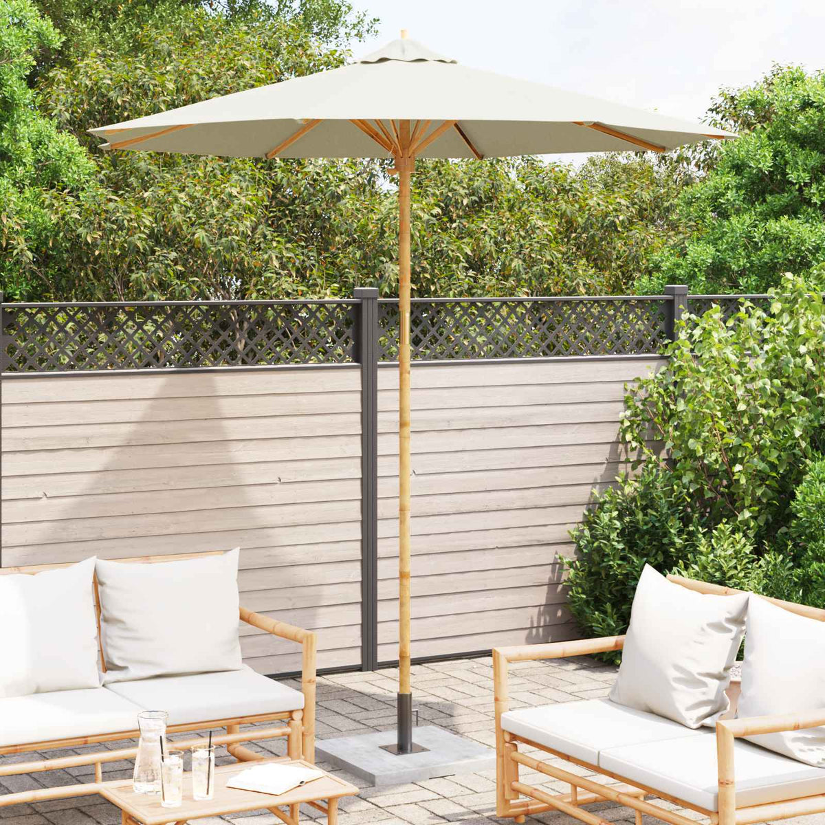 Garden Parasol Round Ø 150 x 210 cm Bamboo Cream white 240 cm 260 cm 240 cm