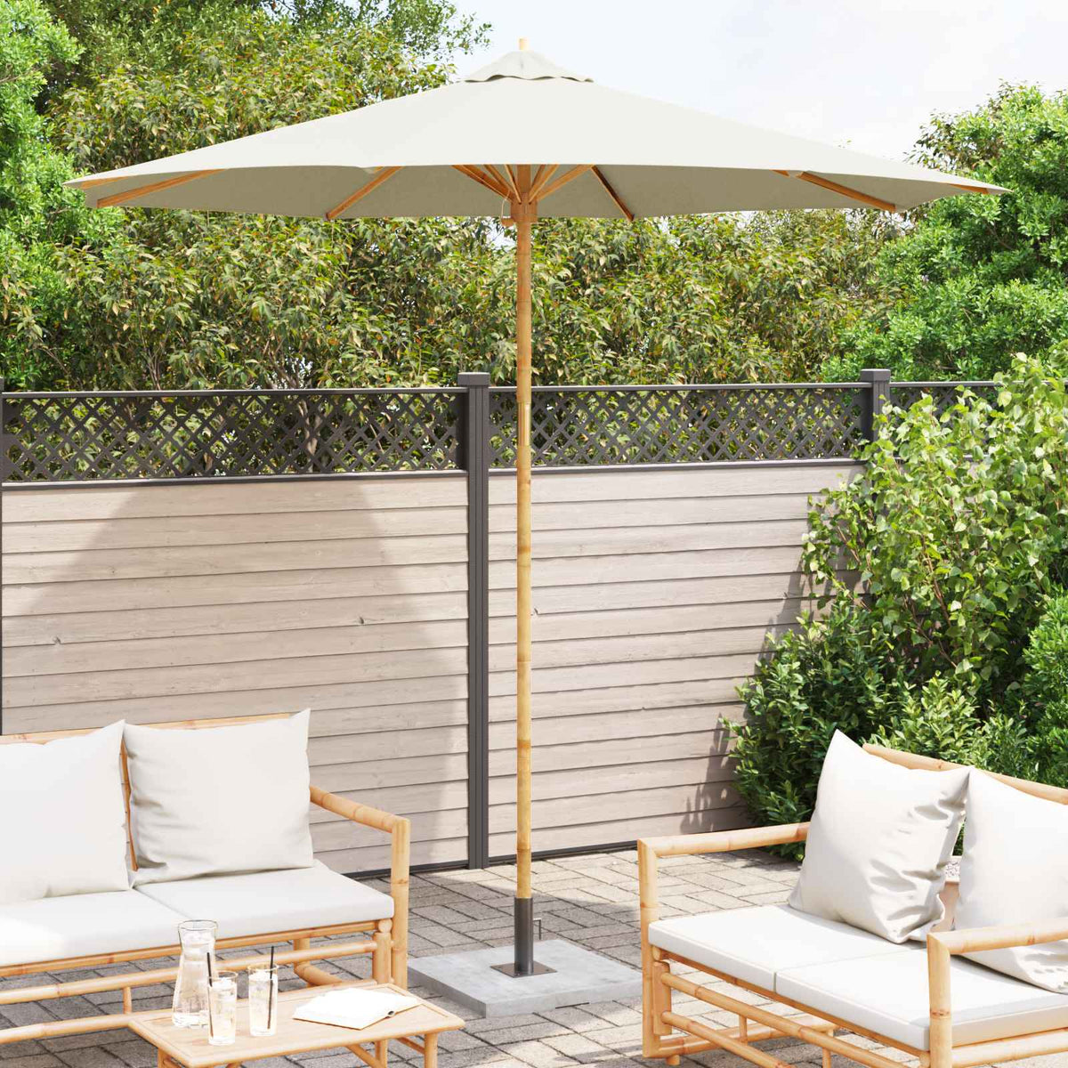 Garden Parasol Round Ø 150 x 210 cm Bamboo Cream white 270 cm 260 cm 270 cm