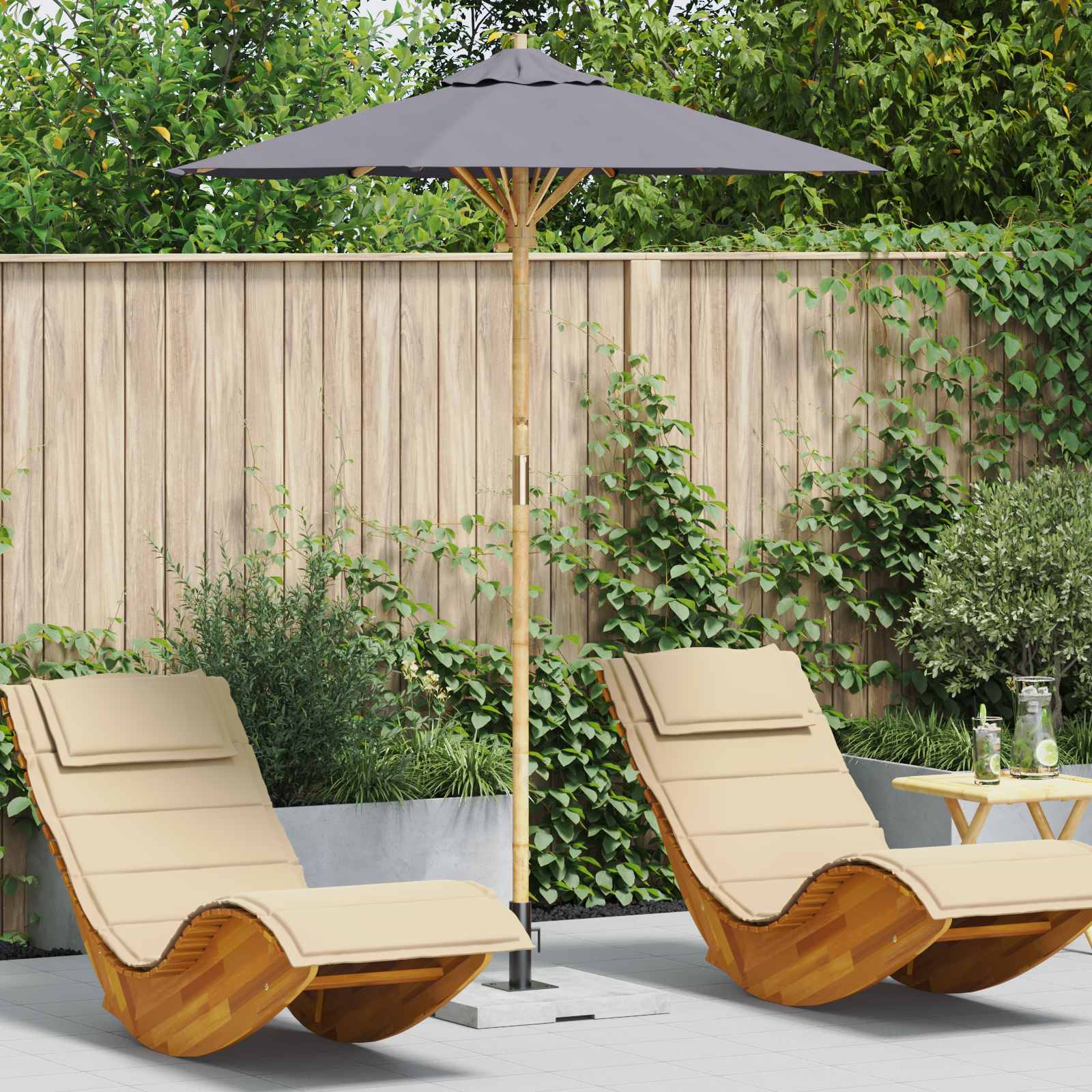 vidaXL Garden Parasol Ø 180 x 230 cm Bamboo Round Dark Grey 1