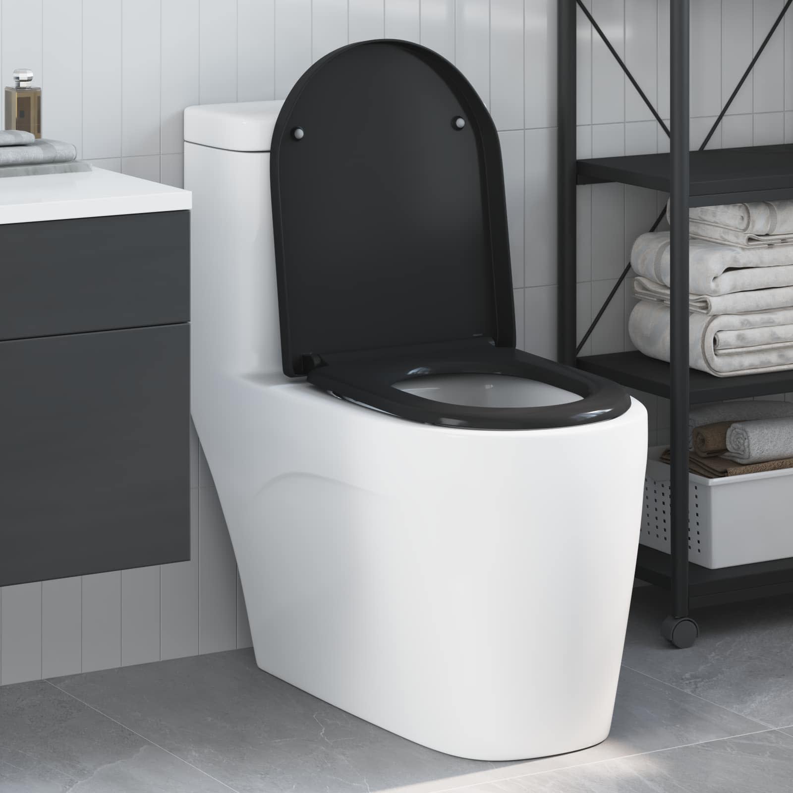 vidaXL Toilet Seat Black 49 x 36 x 4 cm Duroplast 1