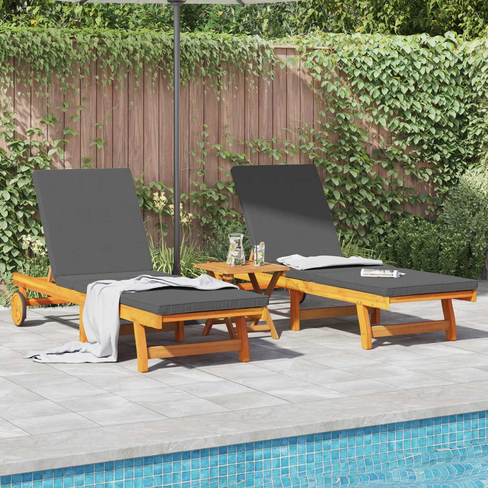 Sun Lounger 2 pcs Solid Acacia Wood Brown Dark Grey 2x sun lounger