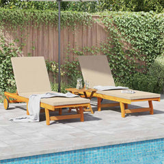 Sun Lounger 2 pcs Solid Acacia Wood Brown Beige 2x sun lounger