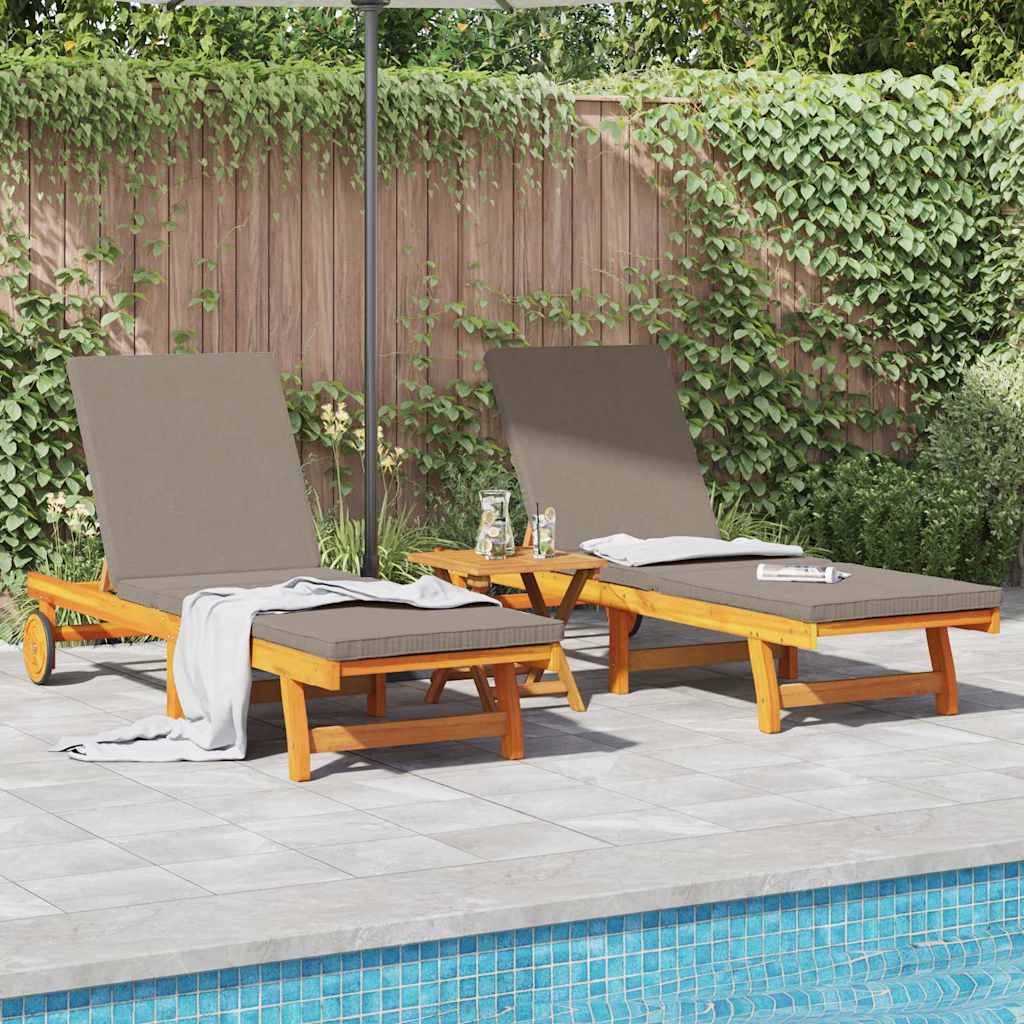 Sun Lounger 2 pcs Solid Acacia Wood Brown Taupe 2x sun lounger