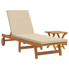 Sun Lounger 2 pcs Solid Acacia Wood Brown Beige Sun lounger +table