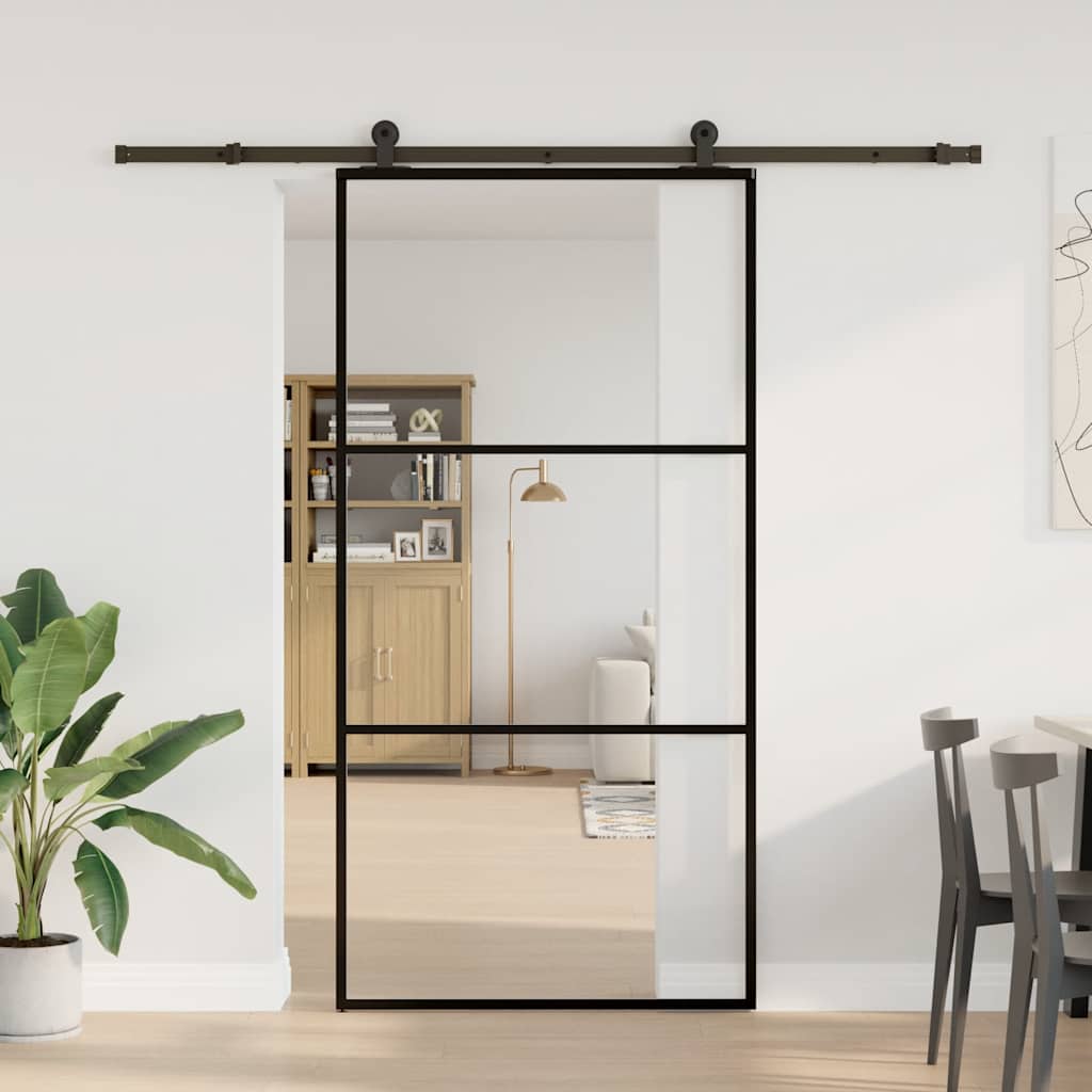 Sliding Door with Hardware Set 76x205 cm ESG Glass&Aluminium 102 cm 213.5 cm 2 horizontal bars