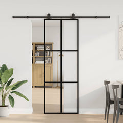 Sliding Door with Hardware Set 76x205 cm ESG Glass&Aluminium 76 cm 213.5 cm 3x2 grids