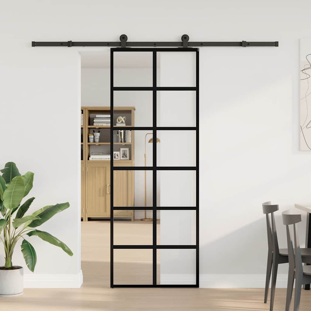Sliding Door with Hardware Set 76x205 cm ESG Glass&Aluminium 76 cm 213.5 cm 6x2 grids