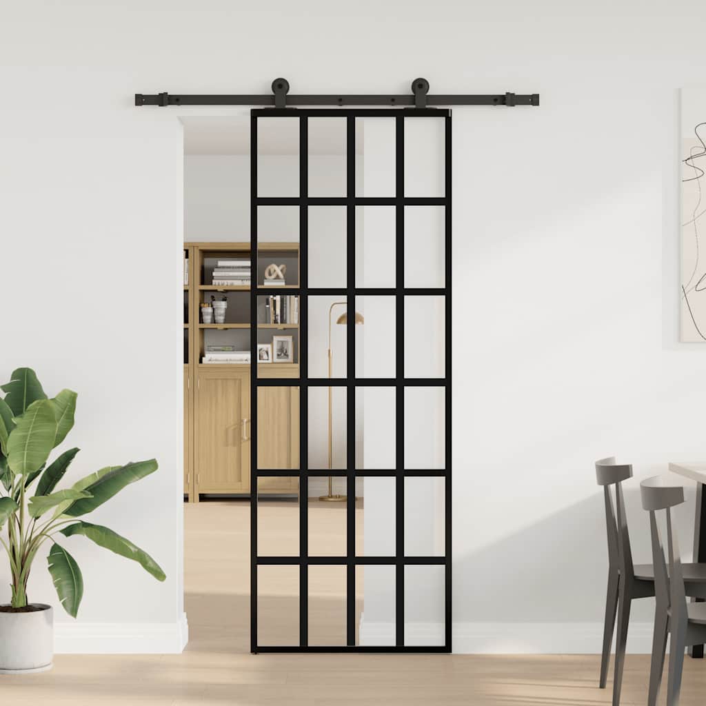 Sliding Door with Hardware Set 76x205 cm ESG Glass&Aluminium 76 cm 152.5 cm 6x4 grids