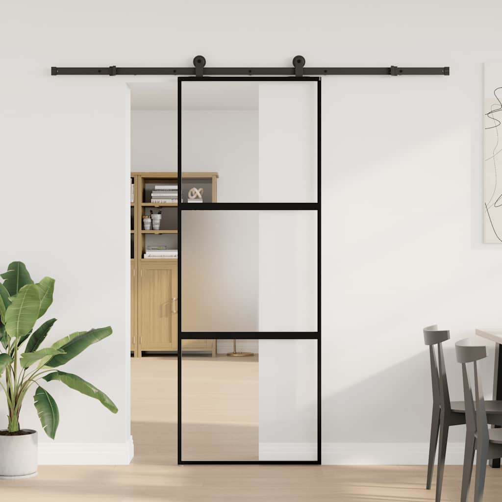 Sliding Door with Hardware Set 76x205 cm 2 Horizontal Bars 76 cm 213.5 cm Matt and transparent