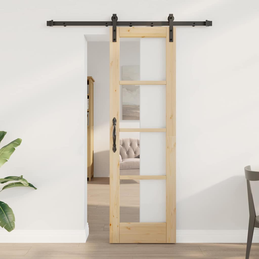 Sliding Door ORKDAL Solid Pine Wood and Glass Natural and Black 61 cm 198.5 cm 152.5 cm