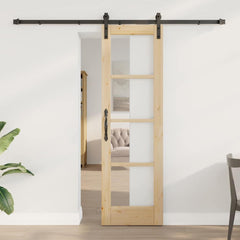 Sliding Door ORKDAL Solid Pine Wood and Glass Natural and Black 61 cm 198.5 cm 213.5 cm