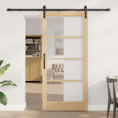 Sliding Door ORKDAL Solid Pine Wood and Glass Natural and Black 93 cm 202 cm 213.5 cm