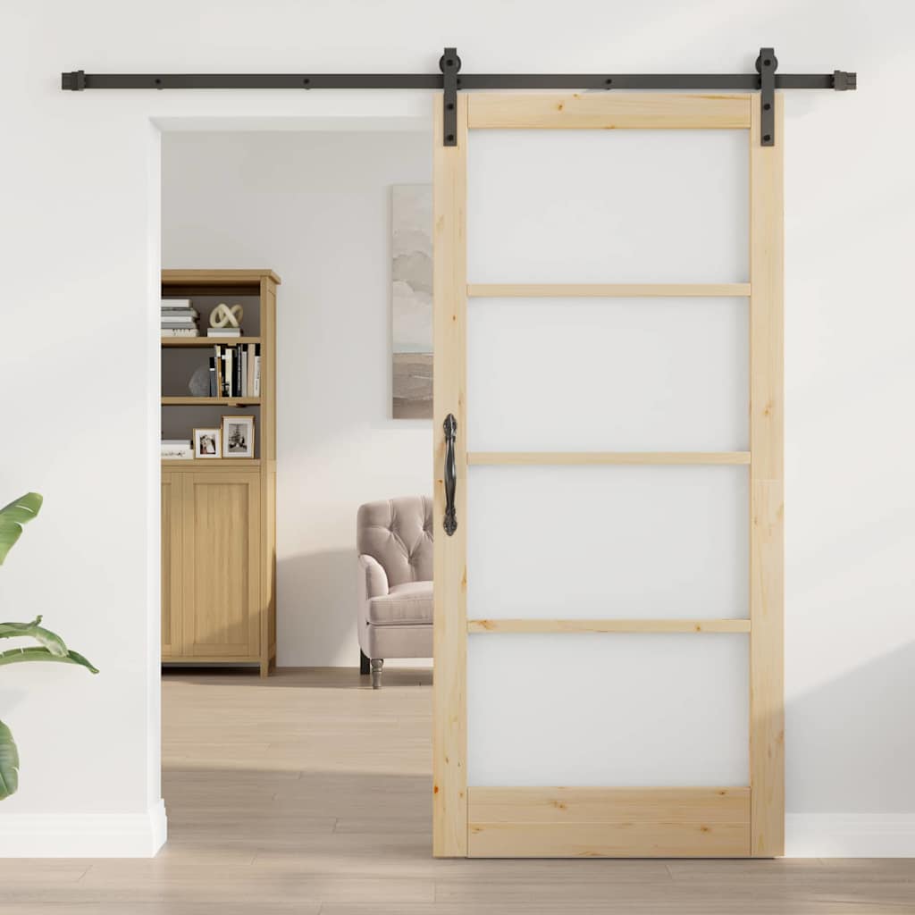 Sliding Door ORKDAL Solid Pine Wood and Glass Natural and Black 93 cm 202 cm 213.5 cm