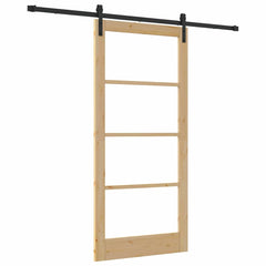 Sliding Door ORKDAL Solid Pine Wood and Glass Natural and Black 93 cm 202 cm 213.5 cm