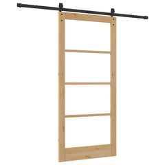 Sliding Door ORKDAL Solid Pine Wood and Glass Natural and Black 93 cm 202 cm 213.5 cm