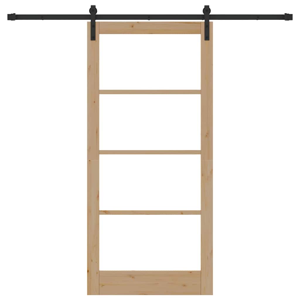 Sliding Door ORKDAL Solid Pine Wood and Glass Natural and Black 93 cm 202 cm 213.5 cm