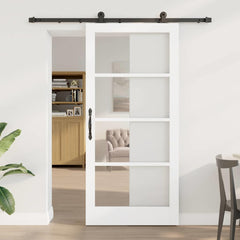 Sliding Door ORKDAL Solid Pine Wood and Glass 183 cm White and Black 93 cm 202 cm