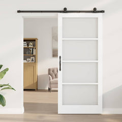 Sliding Door ORKDAL Solid Pine Wood and Glass 183 cm White and Black 93 cm 211 cm