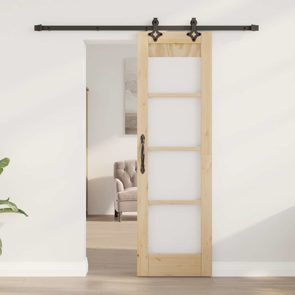Sliding Door ORKDAL Solid Pine Wood and Glass 183 cm Natural and Black 61 cm 198.5 cm