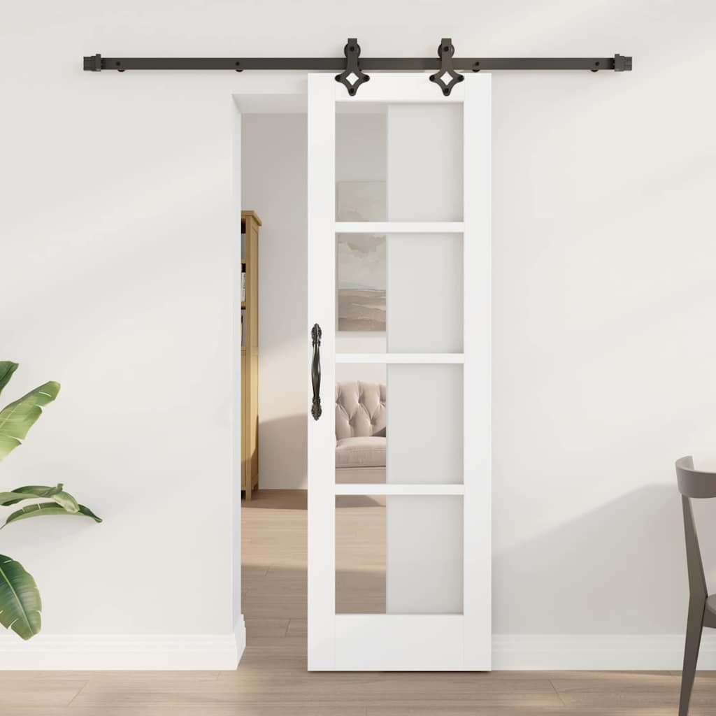 Sliding Door ORKDAL Solid Pine Wood and Glass 183 cm White and Black 61 cm 198.5 cm