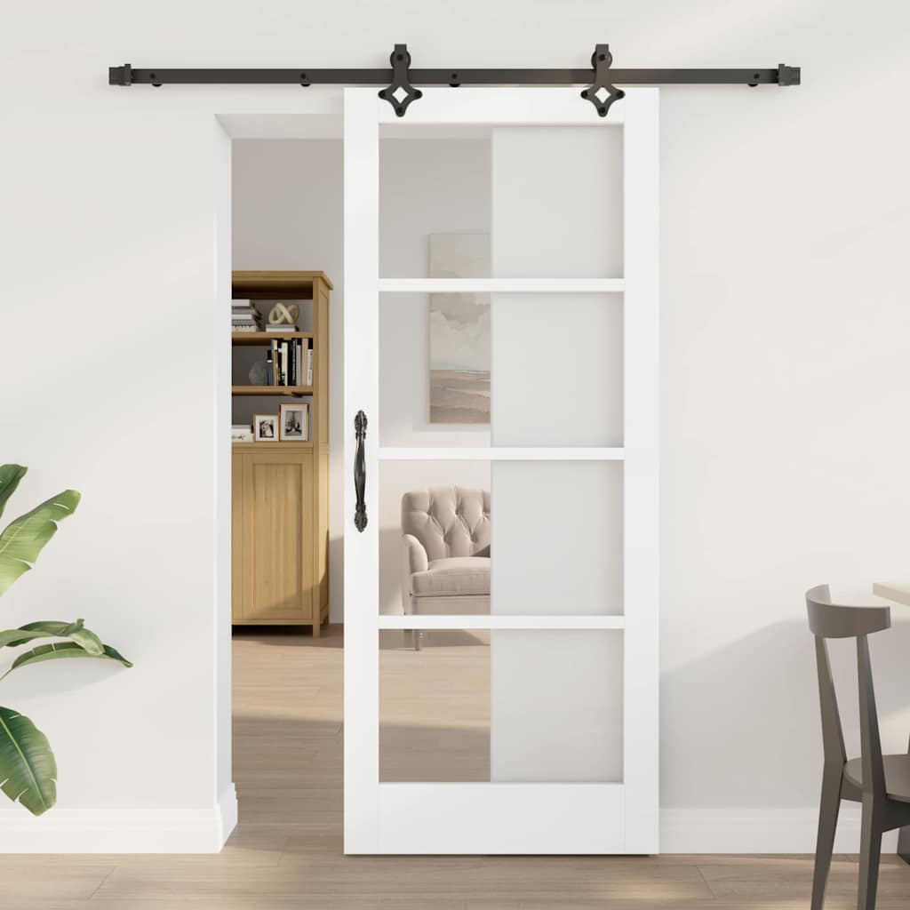 Sliding Door ORKDAL Solid Pine Wood and Glass 183 cm White and Black 83 cm 202 cm